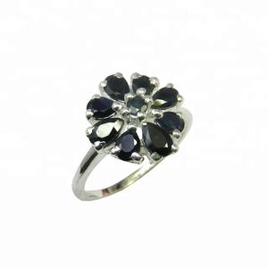 แหวนเวอร์เมอิลสีเงินสเตอร์ลิงสุดหรู925ไพลินสีดำธรรมชาติเป็นของขวัญในงานแต่งงานสำหรับเธอ - Product Image 1