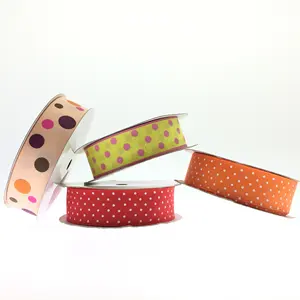 Pita Grosgrain Motif Polka Dot Berkualitas Tinggi dengan Warna Putih Merah Kuning Merah Muda