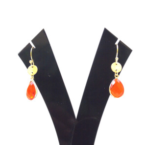 Carnelian Chalcedony Gemstone Pear Shape Faceted Brass Gold Plated Fashion Jewelry Gift for Her-Hoop <b>Earring</b> - Product Image 2