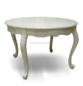 Indonesia Furniture - Mahogany French <b>Round</b> <b>White</b> Carved <b>Dining</b> <b>Table</b> Furniture - Product Image 1