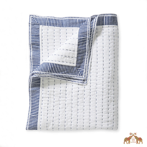 100% Cotton Kantha <b>Quilt</b> with Stripped Border Hand Stitched Ethnic <b>Bedspread</b> for Hotel Home Use Handmade Indian Kantha <b>Bedspread</b> - Product Image 2