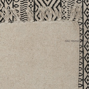 Tapis Dhurrie en coton 100% imprimé à la main, blanc et noir, décoration intérieure, tapis de cuisine, rectangulaire, grand, tissé à la main, en vrac - Product Image 2