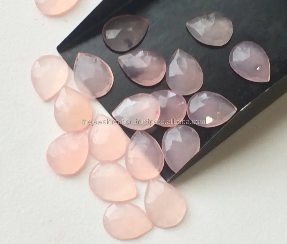 6x8mm Natural Pink Chalcedony Semi Precious Pear Rose Cut Loose Cabochon Stones Calibrated for Jewelry Making Bulk Deal Factory