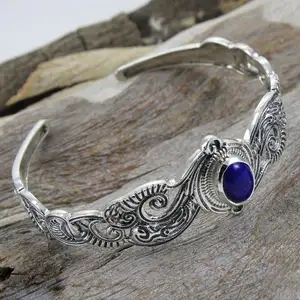 Thời Trang Cổ 925 Sterling Silver Lapis Lazuli Đá Quý Bangle Bán Buôn Trực Tuyến Trang Sức Bạc Bangle