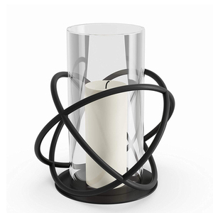 <b>Black</b> <b>Metal</b> and Glass Table Top Hurricane <b>Candle</b> <b>Holder</b> - Product Image 1