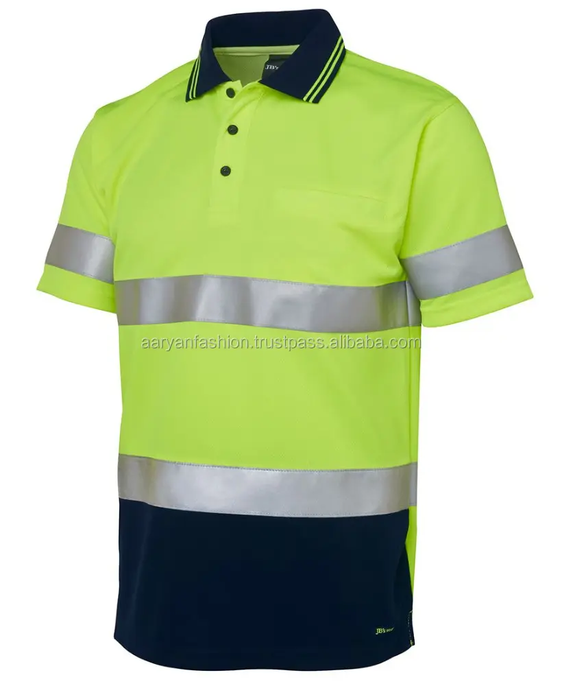 Men's Hi-Vis Polyester Polo Shirt Reflective and Waterproof Plus Size for Summer Workwear and Safety Work