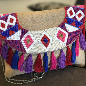 Bolso bandolera de algodón de gran capacidad de estilo bohemio indio para mujer, hecho a mano, con cuentas, para compras de noche, con cremallera, duradero - Product Image 1