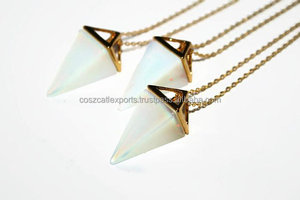 Collar de Pirámides de opalita de estilo clásico, colgante de cristal chapado en oro con piedras preciosas, joyería de moda para niños - Product Image 3