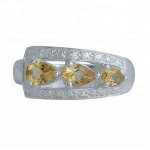 ลูกแพร์ซิทรีนธรรมชาติอัญมณี925เงินแท้แหวนดีไซเนอร์แหวนเงินชุบเคลือบเงินแหวนที่ดีที่สุดสำหรับของขวัญแต่งงาน - Product Image 1