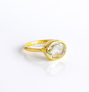Green <b>Amethyst</b> Quartz Gemstone <b>ring</b> in 925 Sterling Silver Beautiful handmade <b>Gold</b> Plated Fashion Jewelry - Product Image 2