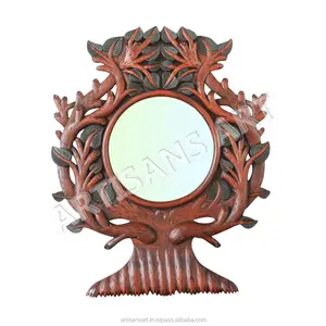 Marco de espejo en forma de árbol antiguo, de madera, pintado a mano, diseño tallado a mano