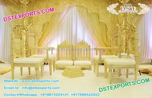 Traditional Wedding Mandap Low Chairs Set, Indian Wedding Mandap Chairs Manufacturer, Indian Wedding Marriage Ceremony Furniture