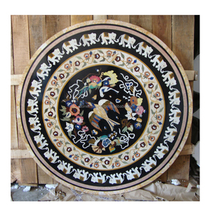 Black Marble Beautiful Round Inlay <b>Work</b> <b>Table</b> Top - Product Image 1