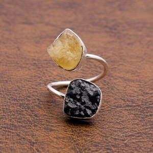 Quartz citron avec flocon de neige pierres précieuses brutes bagues réglables plaqué argent à la main mode bague bijoux fête des mères articles cadeaux - Product Image 1