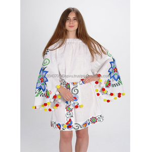 Exclusive Wings of Summer <b>Rainbow</b> Embroidered Floral <b>Wedding</b> Midi <b>Dress</b> Amazing Butterfly Sleeves Floral Festival Pom Pom Tunic - Product Image 1