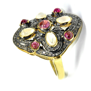 Pave <b>Set</b> Diamond 925 Sterling <b>Silver</b> Multi Tourmaline <b>Ring</b> Jewelry Fashionable <b>Ring</b> For Wedding Anniversary Gift For Unisex. - Product Image 3