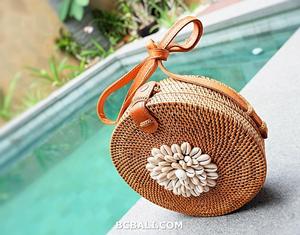 กระเป๋าสานมือแบบพื้นเมือง,กระเป๋าหวายทรงกลมพร้อมเปลือกหอยสำหรับตกแต่งสไตล์ใหม่ - Product Image 3
