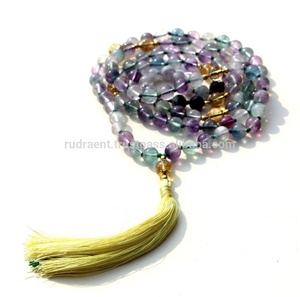 สร้อยลูกปัดฟลูออไรต์สีรุ้งธรรมชาติ108มาลาเครื่องประดับโยคะจิตวิญญาณสไตล์โบฮีเมียนประดับไข่มุกสำหรับงานปาร์ตี้ของขวัญศาสนาพุทธ - Product Image 1