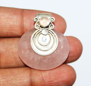 Self Love Chakra Healing Natural Rose Quartz Gemstone 925 Solid Sterling Silver <b>Pendant</b> 1 1/2" <b>Long</b> Jewelry Wholesaler - Product Image 1