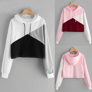 Sudadera con capucha corta para mujer con bloques de color, logo y color personalizados, estilo urbano, ajuste ceñido, top corto con capucha para mujer - Product Image 6