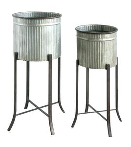 Macetas de Color gris galvanizado de primera calidad con soporte de Color negro Macetas y jardineras Venta al por mayor Maceta de decoración de jardín - Product Image 1