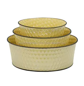 Metal Sheet Planter With Yellow Powder Coating Finishing Round Shape Embossed Design For Garden Decoration Set of Three