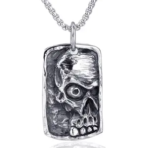 Collier goth pendentif momie en acier inoxydable punk pour hommes personnalisé en vente en gros de crâne en argent antique pour hommes