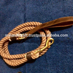 HANDSPLICED COTTON ROPE <b>LEASH</b> WITH LEATHER HANDLE - Product Image 1