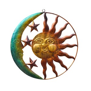 Grande décoration murale en fer forgé, soleil, étoile et lune, artisanat, cadeaux, décoration murale, plaques en fonte vintage - Product Image 1