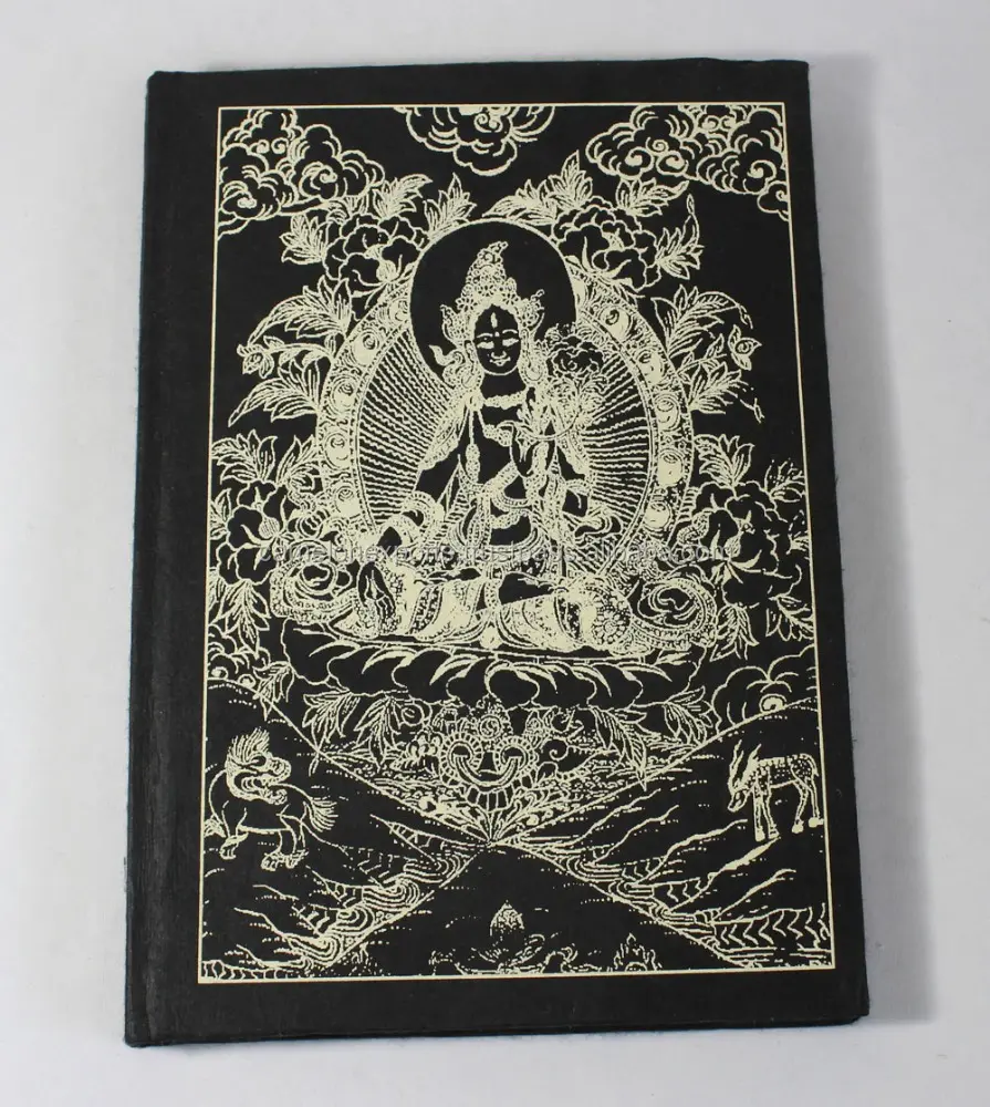 Hard cover black lokta front printed some ancient painting of buddha in meditation in some forest notebook