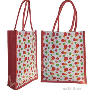 กระเป๋าช้อปปิ้งจู๊ตมินิลายจุด สีแดง สีเขียว สีส้ม ลายจุด หูรูด ซิปปิด สำหรับเดินทาง - Product Image 3