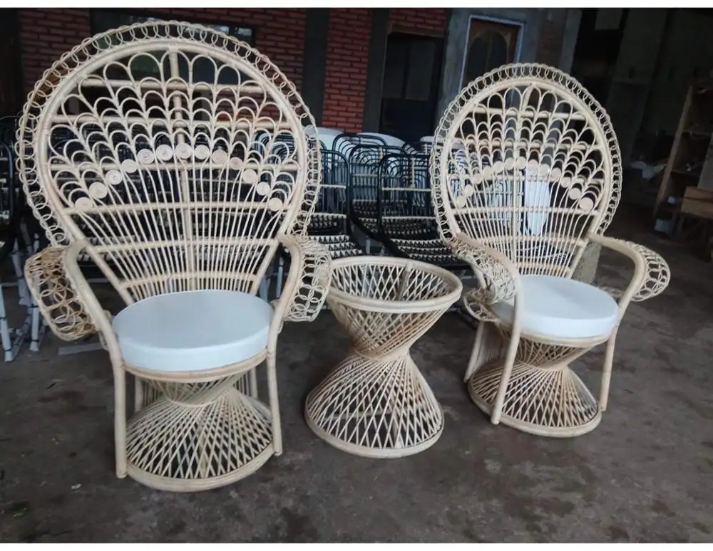 Kursi Merak Rotan Alami Kembar, Produk Furnitur Dalam Ruangan Warna Alami Anyaman