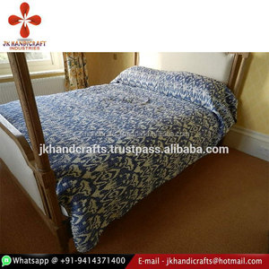 Ikat Kantha Quilt Blue Ikat Kantha Bed Cover - Product Image 1