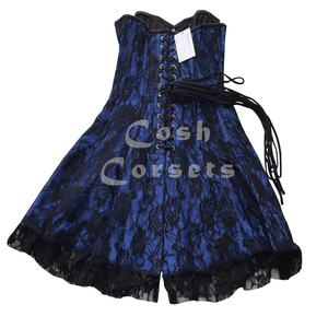 COSH CORSET Underbust Steelboned High Quality Blue Satin Corset Dress With Black Lace Overlay, Party and Club Wear Corset Dress - Product Image 2