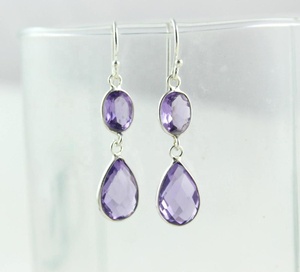 Natural Purple Amethyst Gemstone Faceted Oval & Pear Shape Handmade Dangle Earring Jewelry Women Cute Gift - Product Image 4