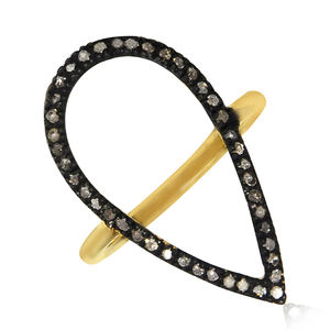 Natural Pave CZ Piedra preciosa 925 Plata esterlina con anillo en forma de pera chapado en oro Venta al por mayor Joyería hecha a mano Casa De Plata - Product Image 2