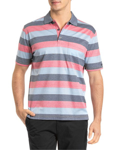 เสื้อยืดลายทางผ้าคอตตอนย้อมสีสำหรับผู้ชายเสื้อโปโลมีกระเป๋าแขนสั้นขนาดใหญ่พิเศษสำหรับฤดูใบไม้ผลิและฤดูร้อน - Product Image 1