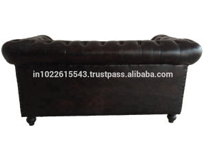 Industrial Genuine leather Chesterfield Sofa , Antique leather 2 seater Sofa - Product Image 5