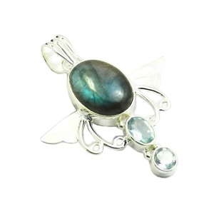 Beau pendentif en argent sterling 925 fait à la main avec topaze bleue Labradorite breloques en pierres précieuses fournisseur direct - Product Image 1