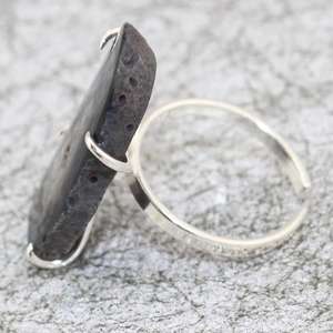 Natural <b>Black</b> Agate Slice Earring Prong Setting Silver Plated Adjustable <b>Ring</b> Boho <b>Mens</b> Wedding & Engagement <b>Ring</b> - Product Image 3