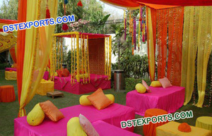 Mehndi Stage Decor With <b>Heavy</b> <b>Curtains</b> Indian Sangeet Wedding Stage Decoration Heena night mehndi stage Australia Event Decor - Product Image 3