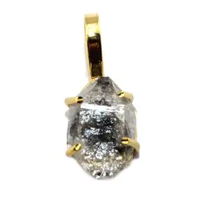 Natural Herkimer Diamond Pendant Jewelry Prong Setting Designer Handmade Pendant For Necklace 24k Gold Plating Pendant