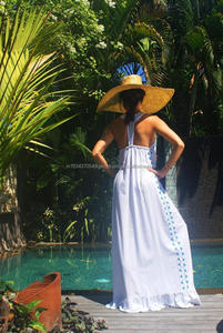 Robe longue bohème vintage pour femmes, haute ténacité, chic bohème, été, broderie florale, bas à volants, dos nu, robe maxi sexy - Product Image 3