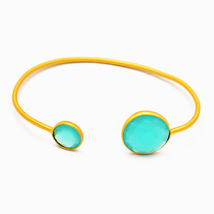 Piedra preciosa de Calcedonia Aqua acolchada. Pulsera chapada en oro de Plata de Ley 925, brazalete de moda, joyería para mujer - Product Image 4