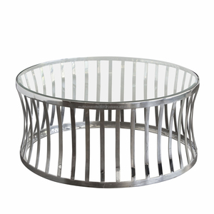 Redondo de acero inoxidable mesa de café con tapa de cristal - Product Image 1
