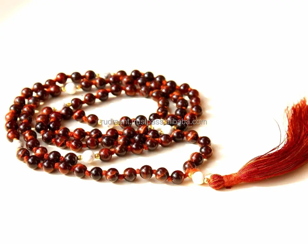 Rote Tigerauge Quaste Yoga Mala 6 mm Perlen Mala Halskette 108 Perlen Yoga Schmuck Handgemachte indische Künstler Perlen Halsketten