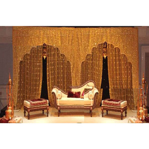 Wedding Stage <b>Embroidered</b> Arch Drapes Temple Style Wedding <b>Embroidered</b> Backdrop Golden Wedding Backdrop <b>Curtain</b> Drapes - Product Image 1