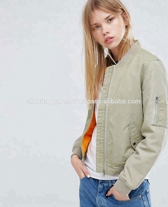 Blouson d'aviateur d'hiver en sergé de coton pour femmes en vrac Blouson d'aviateur personnalisé à glissière Style baseball en nylon pour femmes Vestes en sergé respirant - Product Image 2