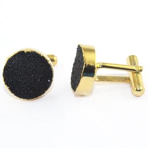 Boutons de manchette en laiton plaqué or pour hommes, de forme ronde, accessoire de bijoux de qualité Exclusive - Product Image 2