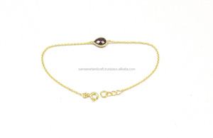 Hecho a mano facetado corte Natural rojo granate piedra preciosa pulsera de plata esterlina forma de pera bola chapado en oro estilo clásico Cadena de regalo - Product Image 2